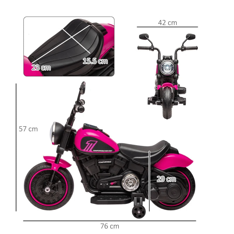 6V Electric Motorbike for Kids with Training Wheels and One-Button Start in Pink