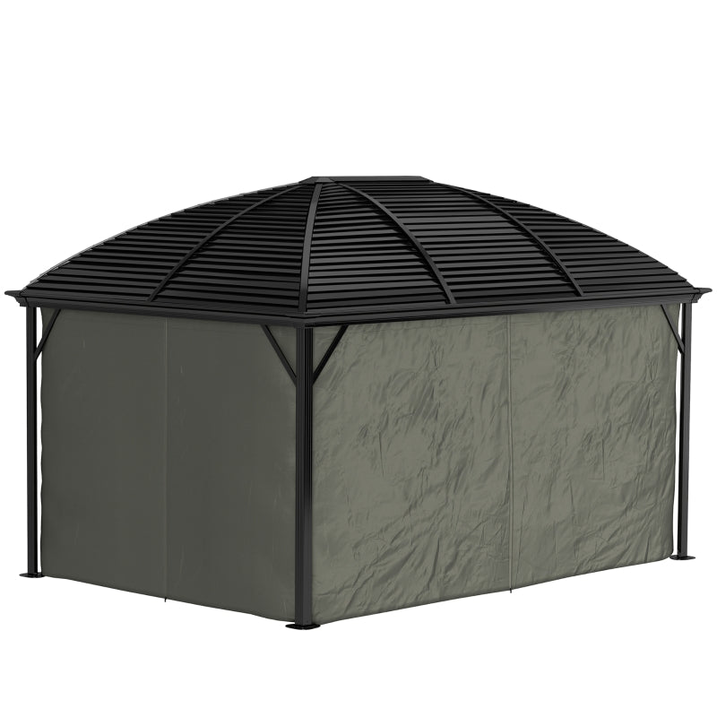 3m x 4m Hardtop Gazebo Canopy - Dark Grey Aluminium Pavilion with Metal Roof, Netting & Curtains