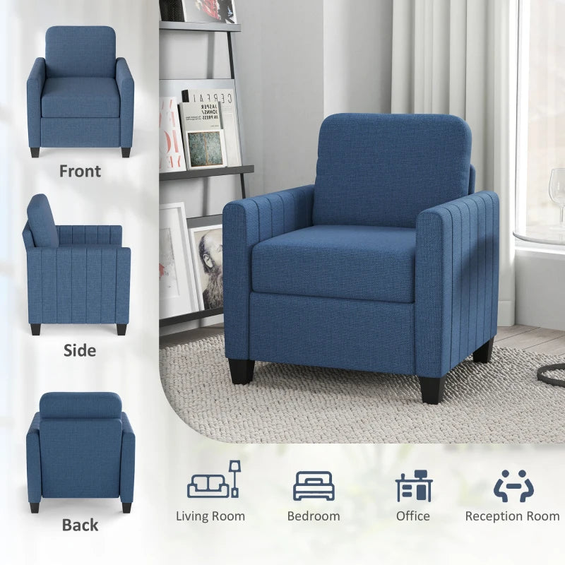 Modern Boxy Linen-Look Armchair in Blue for Stylish Living Room Decor
