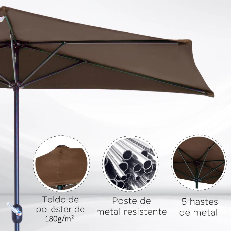 Brown 2.7m Half Balcony Parasol with 5 Steel Ribs
