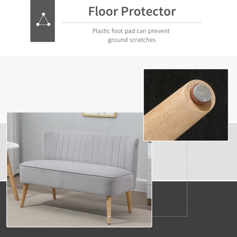 Modern Velvet Double Seat Sofa with Wood Frame and Foam Padding - Soft Compact Couch in Grey