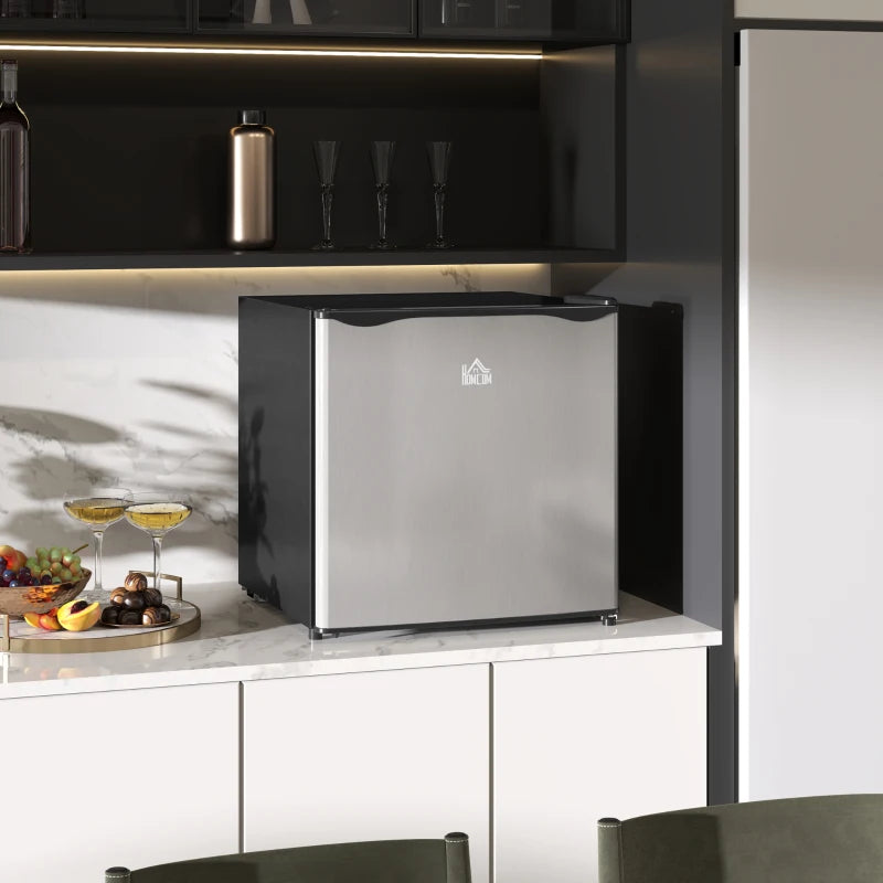 46L Mini Fridge with Ice Box - Compact Table Top Refrigerator, Reversible Door, Adjustable Temp, Perfect for Bedrooms & Home Office - Silver