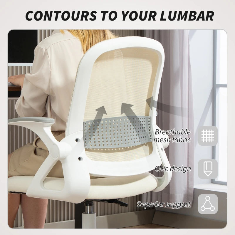Ergonomic Breathable Mesh Office Chair with Lumbar Support, Swivel Design & Flip-Up Armrests - Ideal for Home/Office, White