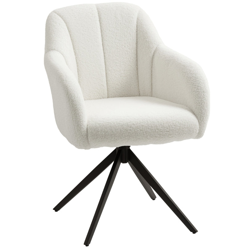 360-Degree Swivel Accent Chair in Teddy Fleece Fabric - Upholstered Tufted Armchair for Living Room, Bedroom, Home Office, White