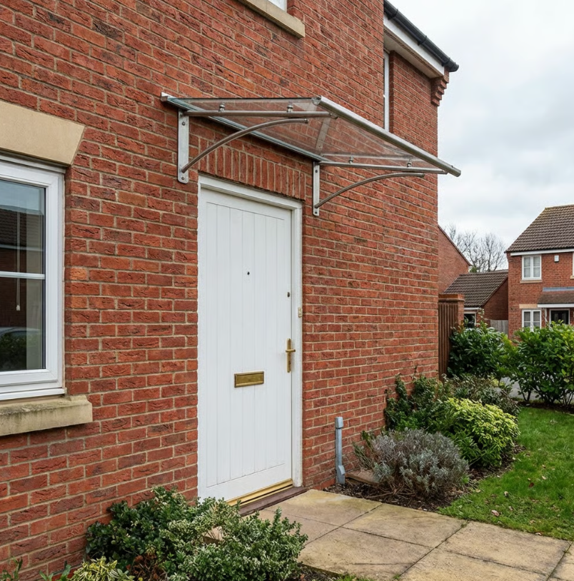 Gutta PT/GR Shield Door Canopy 160 x 90cm – Clear 4mm Acrylic Roof, Aluminium Frame, Snow-Load Tested