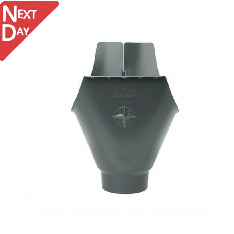 115mm Half Round Anthracite Grey Galvanised Steel 80mm 'wrap around' Gutter Outlet