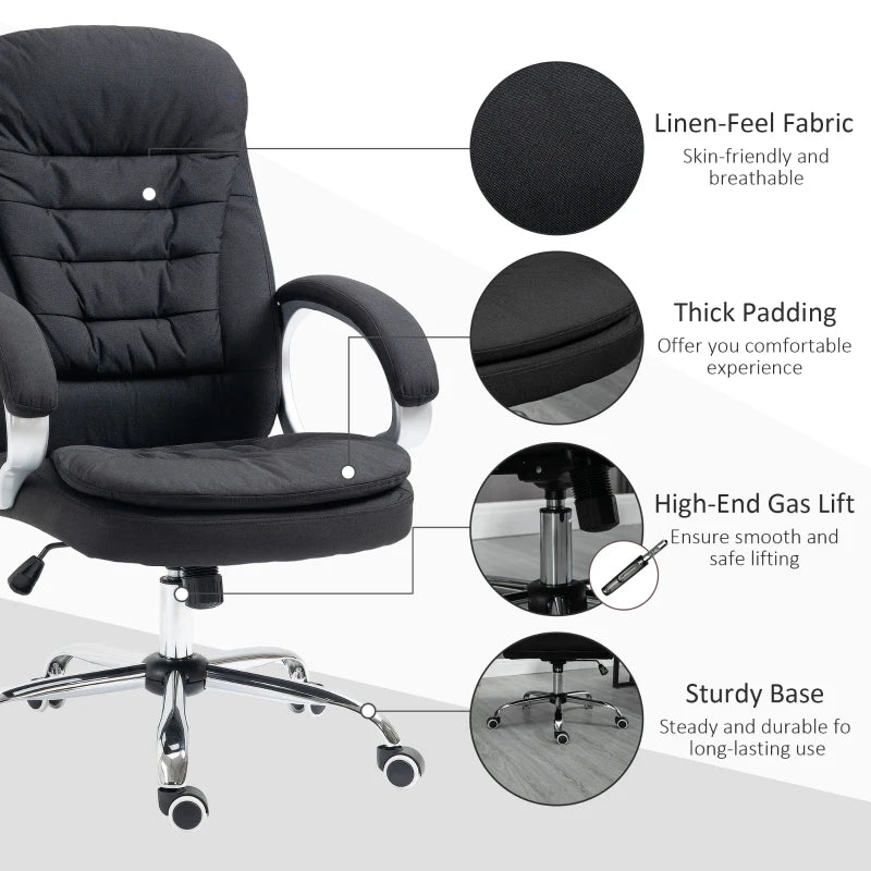 Ergonomic Executive Office Chair - Height Adjustable, Comfortable Fabric Desk Chair for Home Office - Stylish Black Design