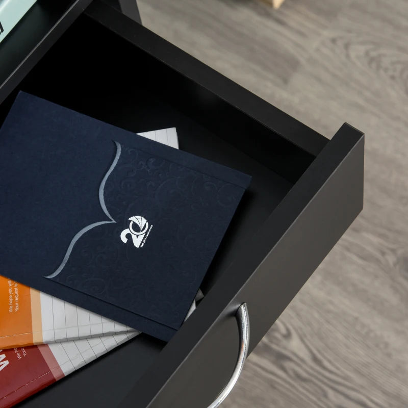 60cm Mobile Filing Cabinet with Drawer & Open Shelf, 4 Wheels, Metal Handles - Black Office Home Organizer for Printers