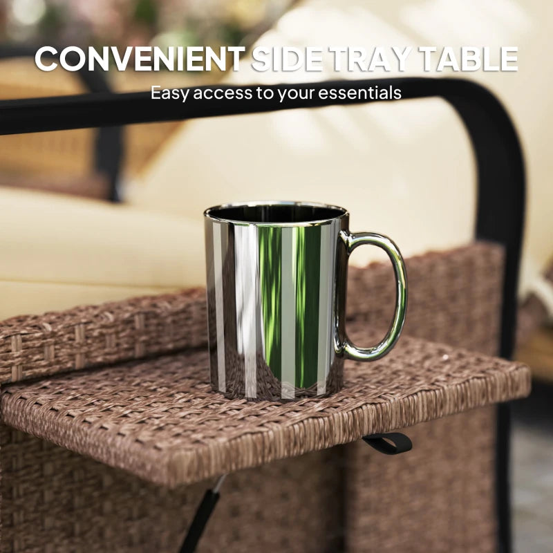 140° Reclining Rattan Armchair - Brown and Khaki Outdoor Lounge Chair for Comfort