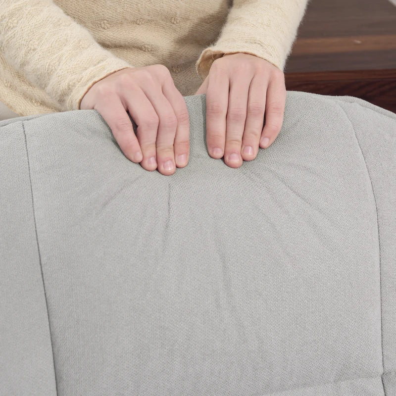 Linen Swivel Recliner Chair with Footstool - Upholstered Armchair with Wooden Base for Living Room in Light Grey