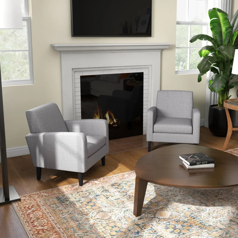 Modern Upholstered Accent Chairs with Rubber Wood Legs - Stylish Armchairs for Living Room and Bedroom in Light Grey