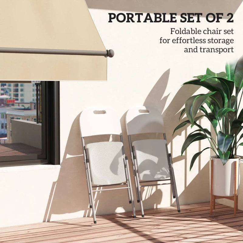 Set of Two White Foldable Outdoor Chairs - Compact Size for Easy Storage