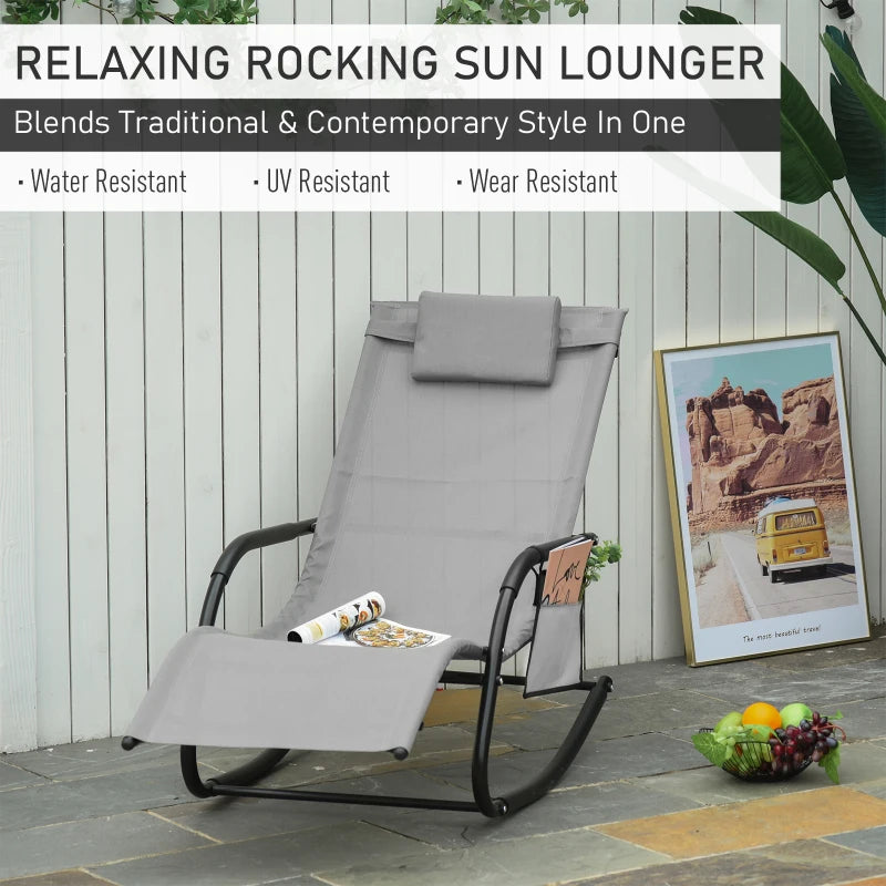 Grey Outdoor Rocking Chair Set with Mesh Fabric and Storage Bag