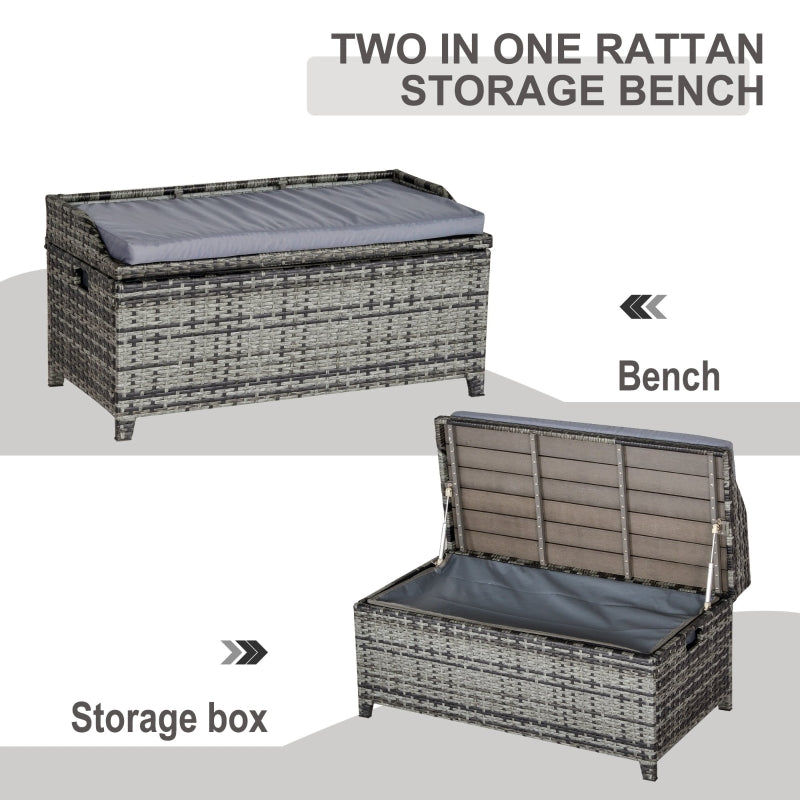 130L Rattan Garden Storage Box - Mixed Grey Rattan Storage Bench