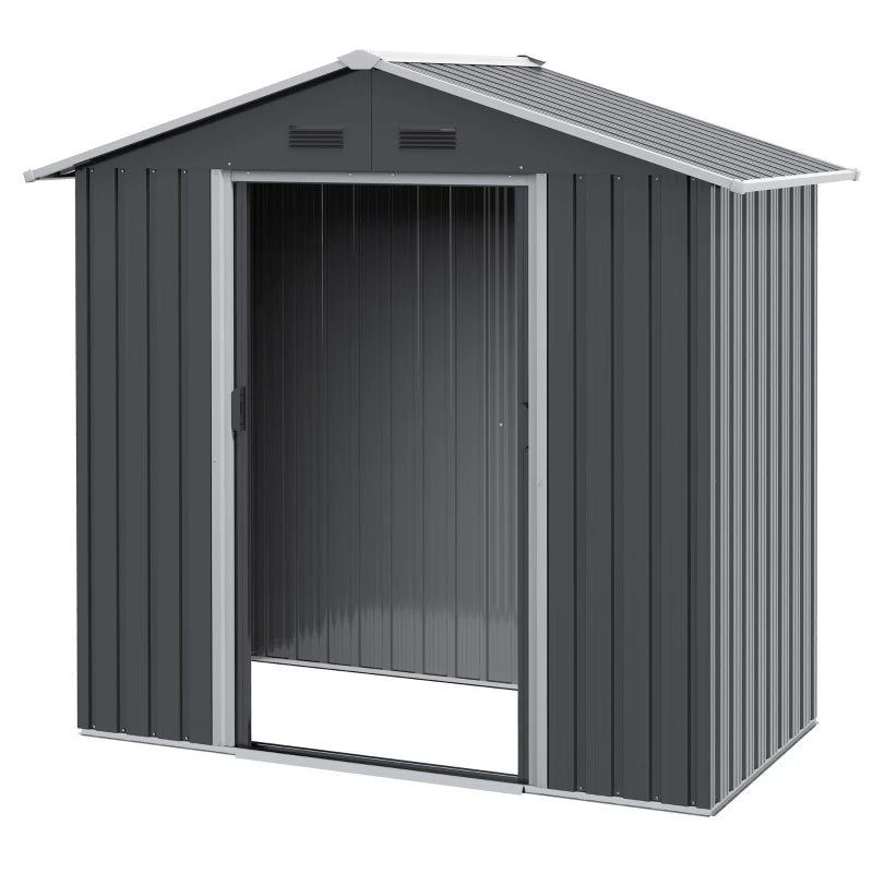 Dark Grey 6.5ft x 3.5ft Metal Garden Storage Shed With Double Sliding Doors and 4 Vents