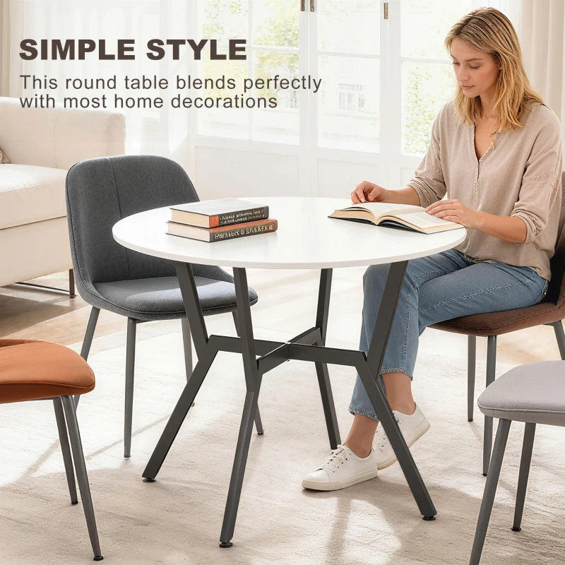 Round High Gloss White Dining Table with Black Legs - 90 x 76 cm Kitchen Table for Living Room & Dining Room