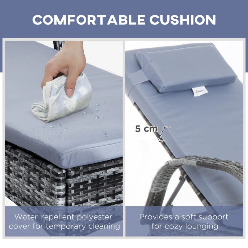 Grey Rattan Sun Lounger Set with Recliners and Coffee Table