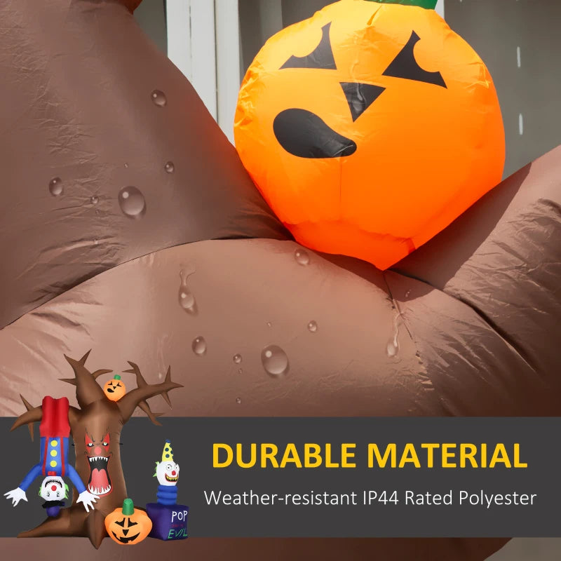 7ft Inflatable Halloween Ghost Tree with Clown Pumpkins - LED Blow-Up Outdoor Decoration for Lawn, Garden & Party
