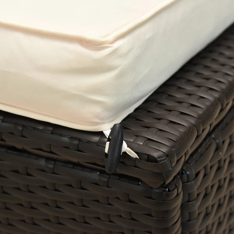 2-Seater Rattan Lounger Set in Deep Coffee/Cream White