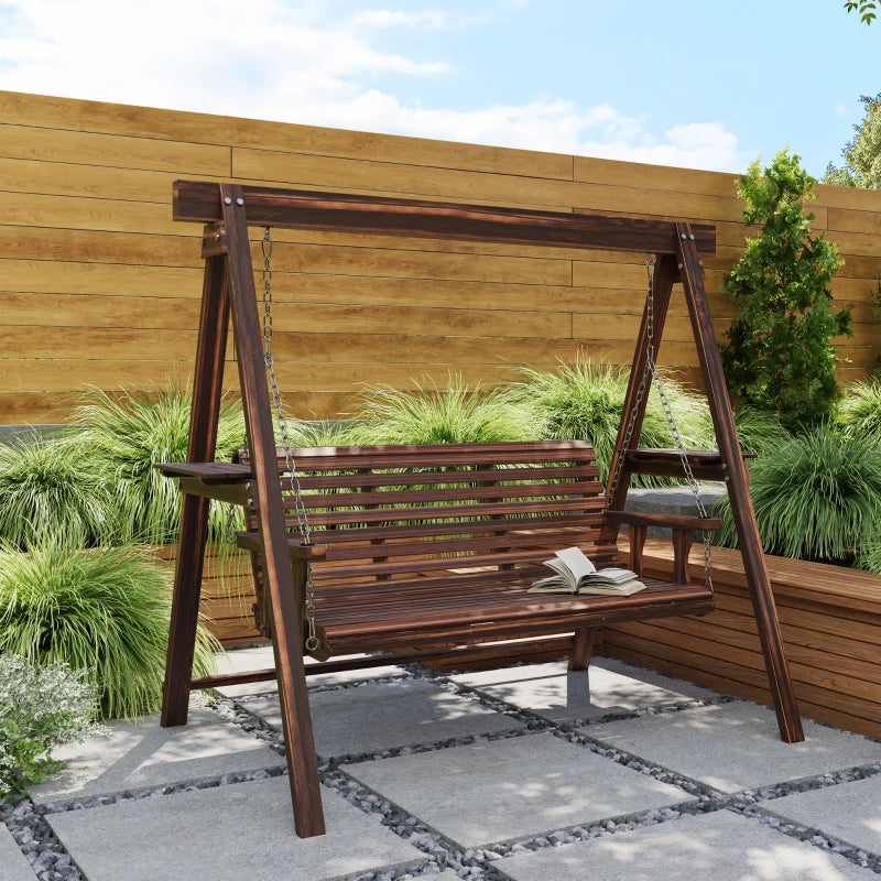 Three-Seater Wooden Swing Bench - Outdoor Garden Furniture - Natural Wood Finish