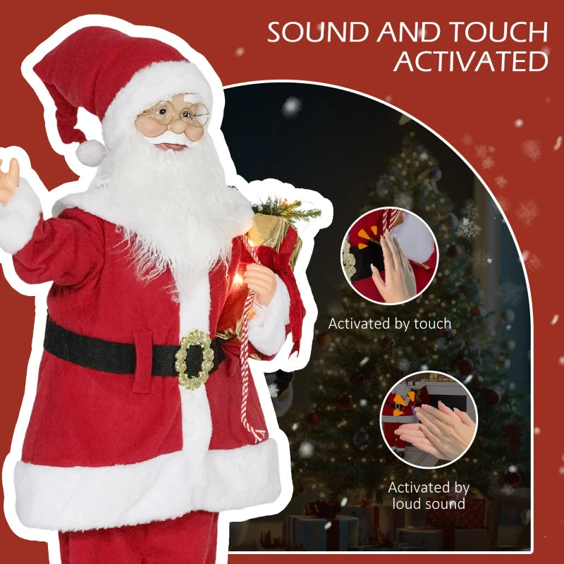Life Size Voice-Activated Santa Claus Christmas Decoration with Twinkling LED Lights - Festive Red Holiday Decor