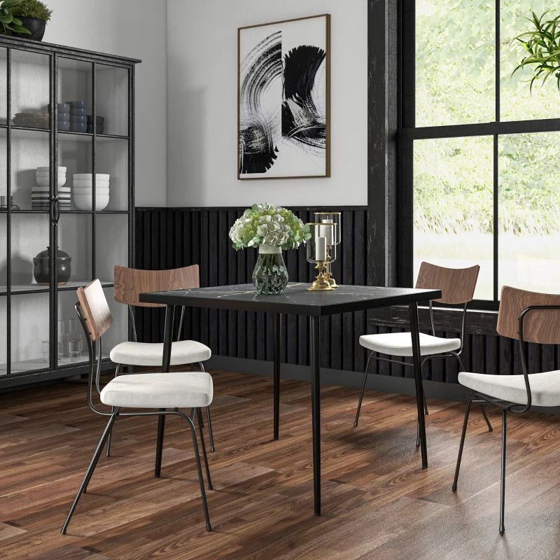 Black Square Outdoor Dining Table for 4 with Marble Glass Top