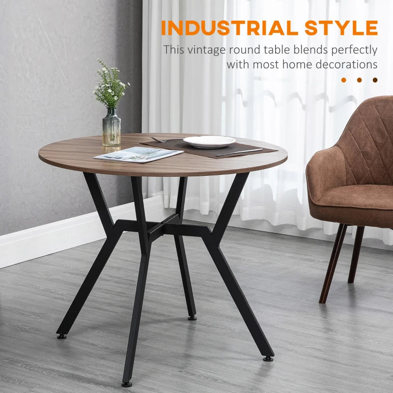 Round Dining Table with Black Legs - 90x76 cm Brown Kitchen Table with Anti-Slip Foot Pads for Living Room