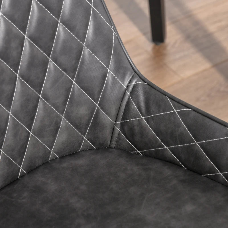 Retro Dining Chair Set of 4 - PU Leather Upholstered Kitchen & Living Room Chairs with Metal Legs in Grey