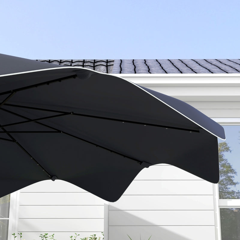 Dark Grey Solar LED Patio Umbrella, 3x3m, Tilt & Crank, Outdoor Market Parasol