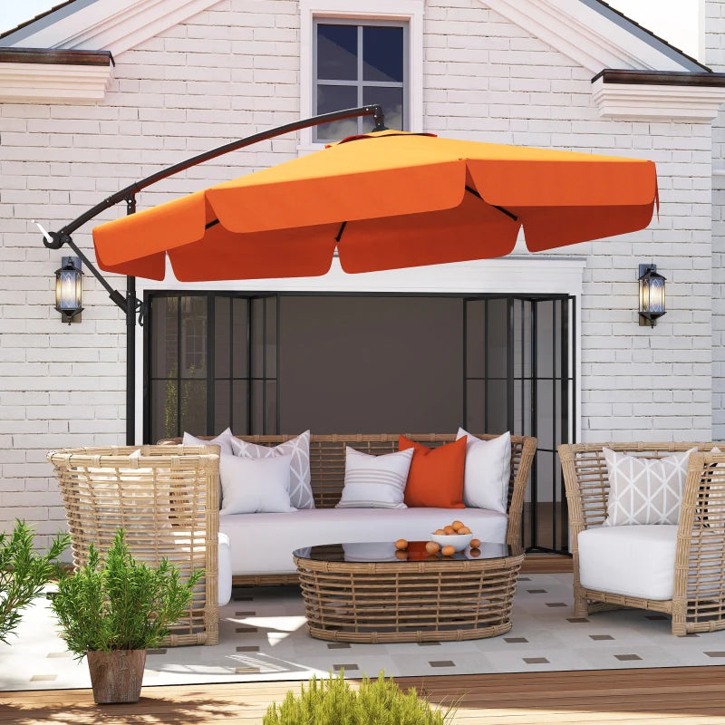 2.7m Orange Garden Cantilever Banana Parasol - Outdoor Umbrella for Patio and Deck