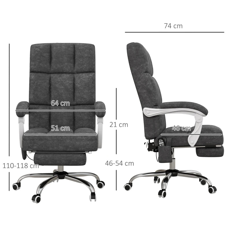 Vinsetto Ergonomic Massage Office Chair with Heat, Reclining Back & Footrest - Comfy Desk Chair for Home Office, Charcoal Grey