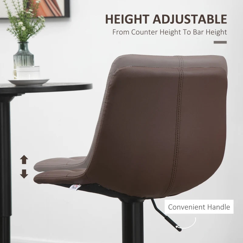Adjustable Bar Stools Set of 2 - Swivel PU Leather Tufted Breakfast Bar Chairs for Kitchen Counter, Brown