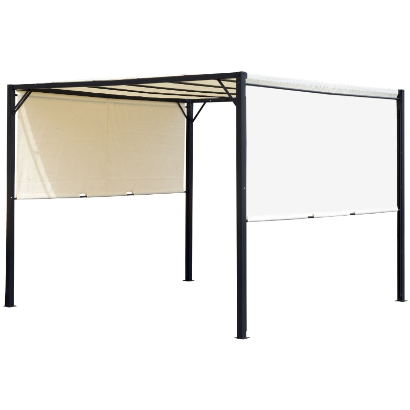 3x3m Metal Pergola with Sliding Canopy Roof – Heavy-Duty Garden Gazebo Party Tent Sun Shelter in Cream White & Black
