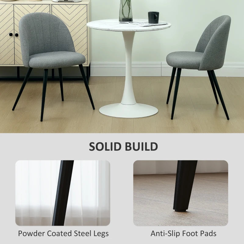 Modern Grey Dining Chairs Set of 2 - Upholstered Kitchen Chairs with Metal Legs, Shell Backrest & Padded Seat for Home