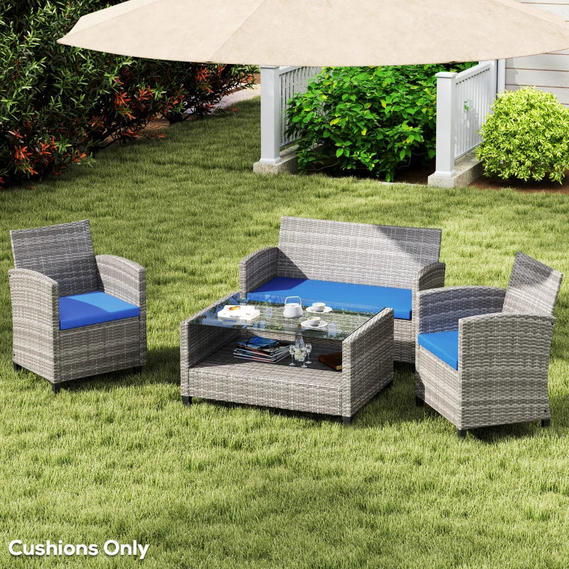 Sky Blue Outdoor Seat Cushion Pads for Rattan Furniture - 3 Piece Set, 45x45 cm