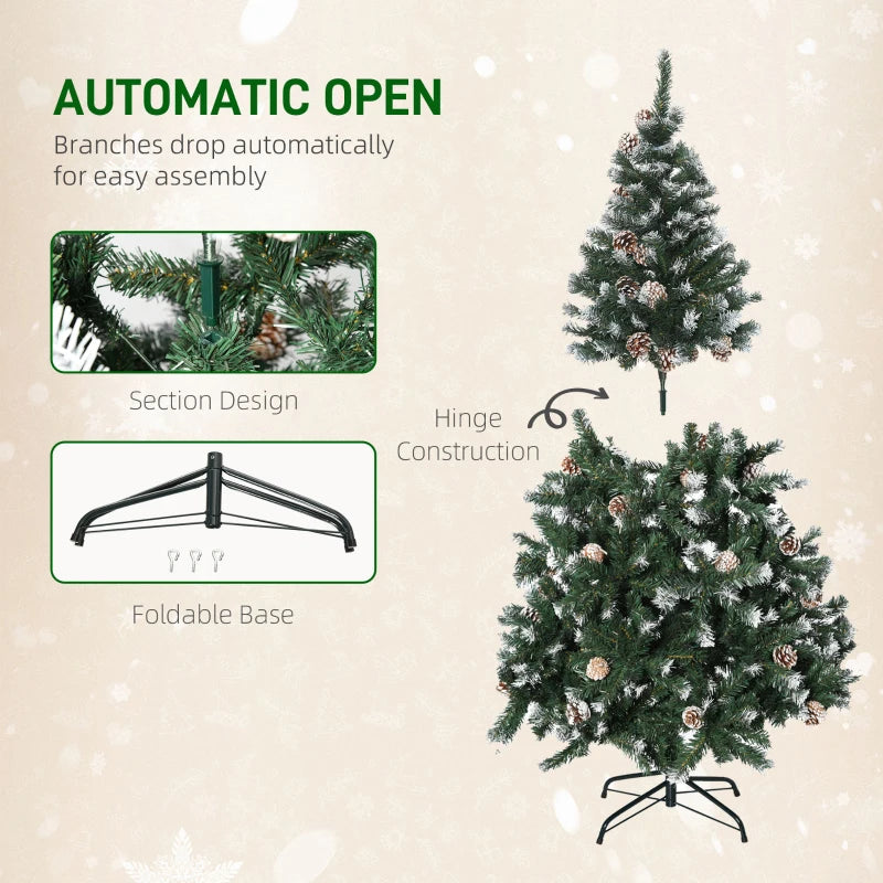 5FT Artificial Christmas Tree with Pine Cones - Automatic Open Holiday Decoration for Home - Lush Green Xmas Tree