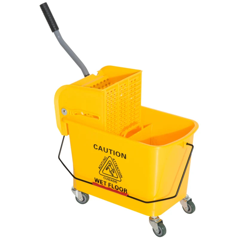 20L Yellow Mop Bucket on Wheels with Water Separation Panel - Ideal for Efficient Cleaning and Easy Mobility