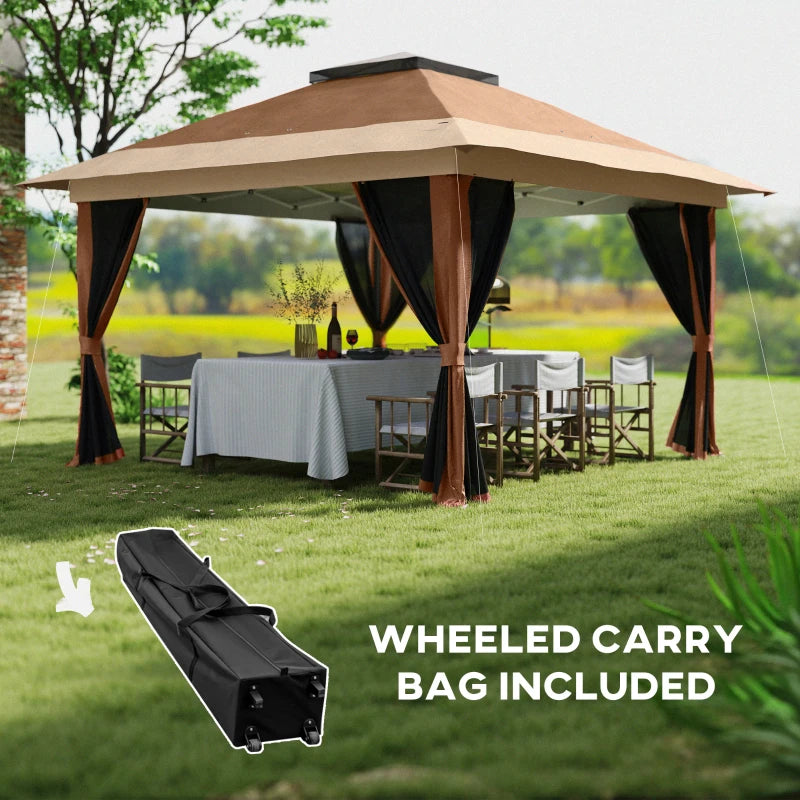 Brown 3.6 x 3.6m Pop-Up Gazebo with Accessories