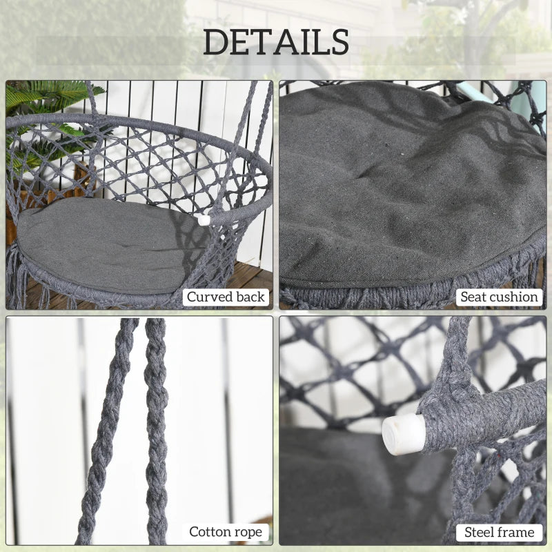Dark Grey Outdoor Rope Hammock Chair with Cushion