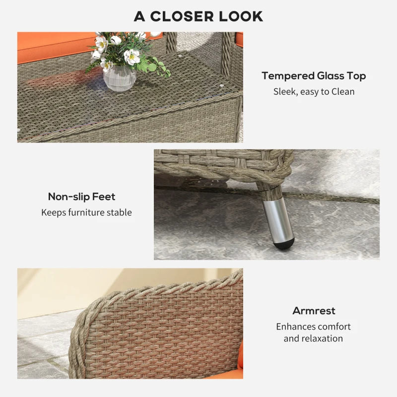 Stylish Four-Piece Rattan Sofa Set with Glass Table