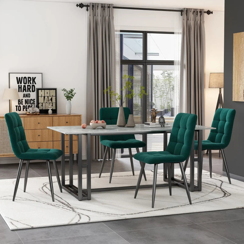 Set of 4 Green Velvet Upholstered Dining Chairs with Metal Frame & Backrest - Stylish 44x41x86 cm Design