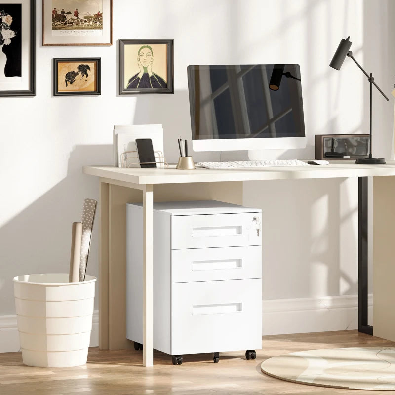Vinsetto White Three-Drawer Steel Filing Cabinet - Modern Office Storage Solution for Organizing Documents and Files