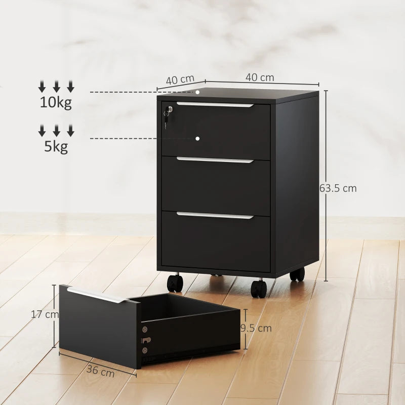 Secure Black Three-Drawer Locking Filing Cabinet for Home Office - Stylish Storage Solution for Documents and Files