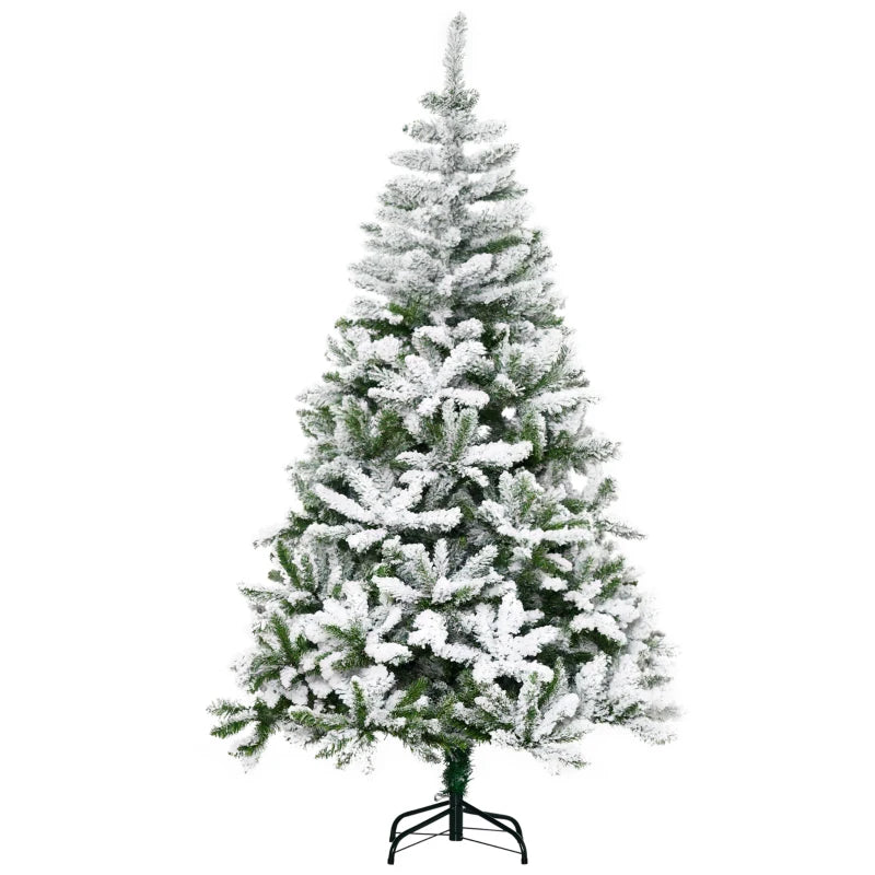 6 Ft Snow Flocked Artificial Christmas Tree - Realistic Pine with Auto Open & Steel Base - Festive Green Decor