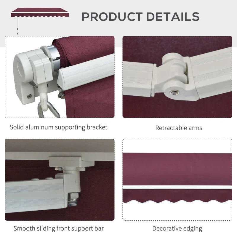 3m x 2.5m Red Manual Retractable Awning - Water Resistant