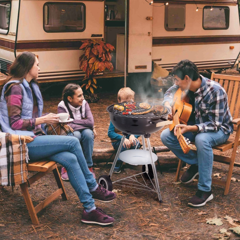 Black Portable Round Charcoal BBQ Smoker with Lid