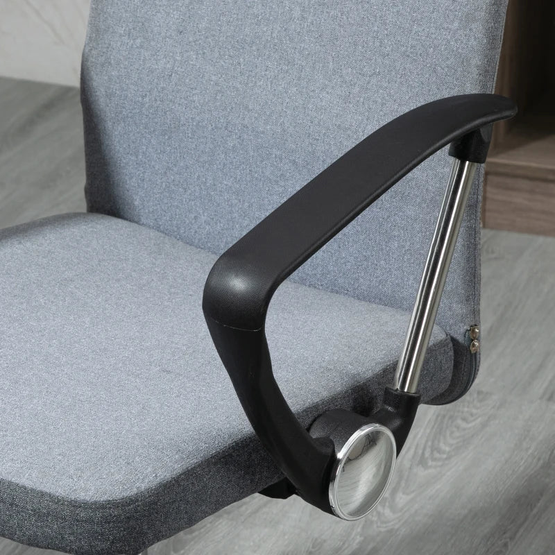 Vinsetto Grey Linen Fabric Swivel Office Chair - Adjustable Computer Desk Chair with Wheels for Home Study