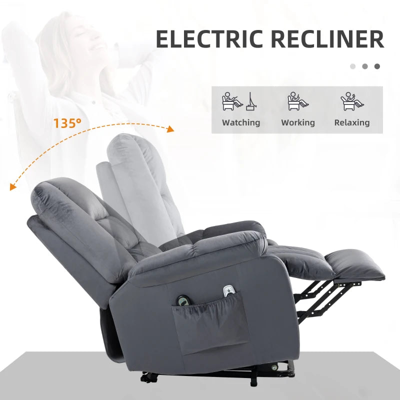 Eight-Point Massage Armchair with Heat and Reclining Backrest in Grey for Ultimate Comfort