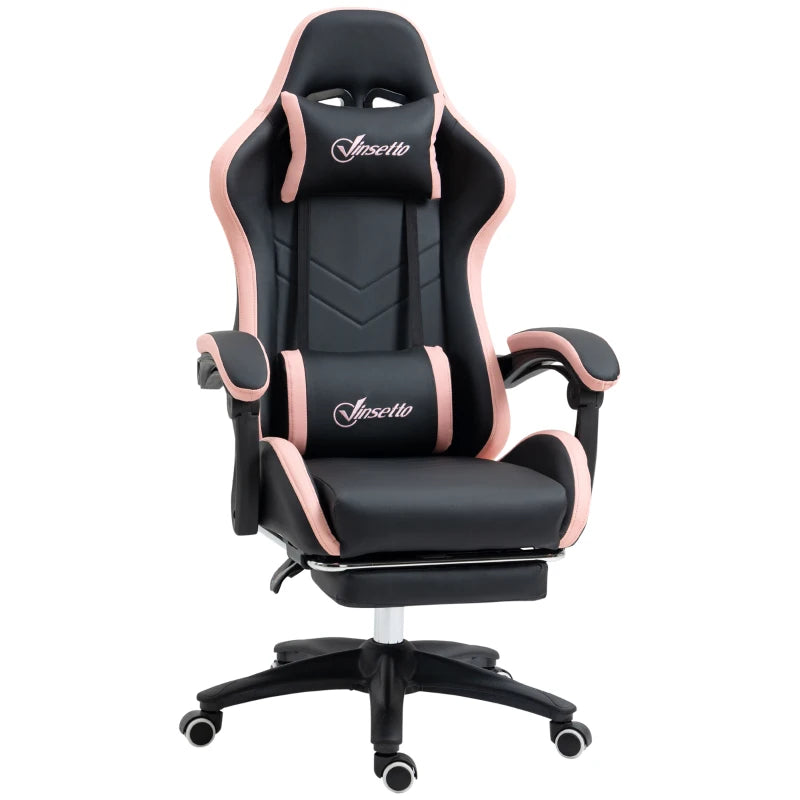 Vinsetto Gaming Chair with Footrest - PU Leather Office Desk Chair, 135° Recline, Lumbar Support, Headrest, Black & Pink
