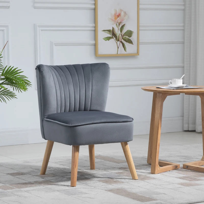Stylish Grey Fabric Accent Chair with Rubber Wood Legs and Thick Padding for Living Room Comfort